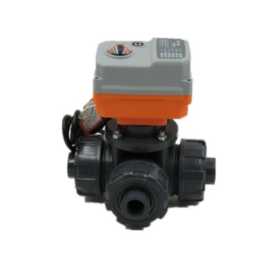 PTFE seat EPDM sealing electric motorized on off type 3 way ball valve pvc